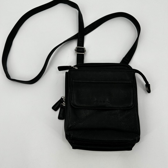 Fossil Black Leather Crossbody Shoulder Bag Organizer Wallet Phone Purse - Picture 2 of 10